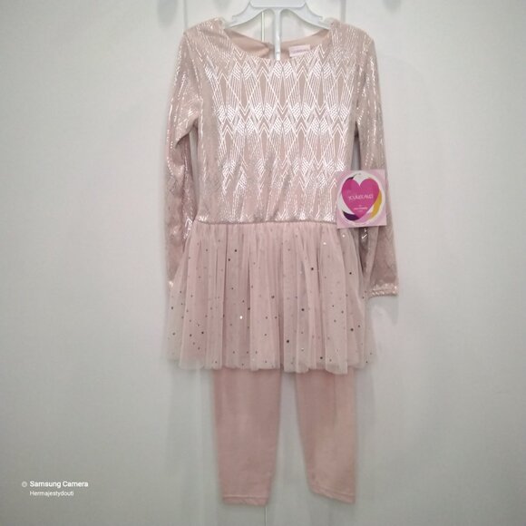 Youngland Girls Pink & Silver Metallic Tutu Tull Sequin Dress & Pants Set NWT 6 - Picture 1 of 7